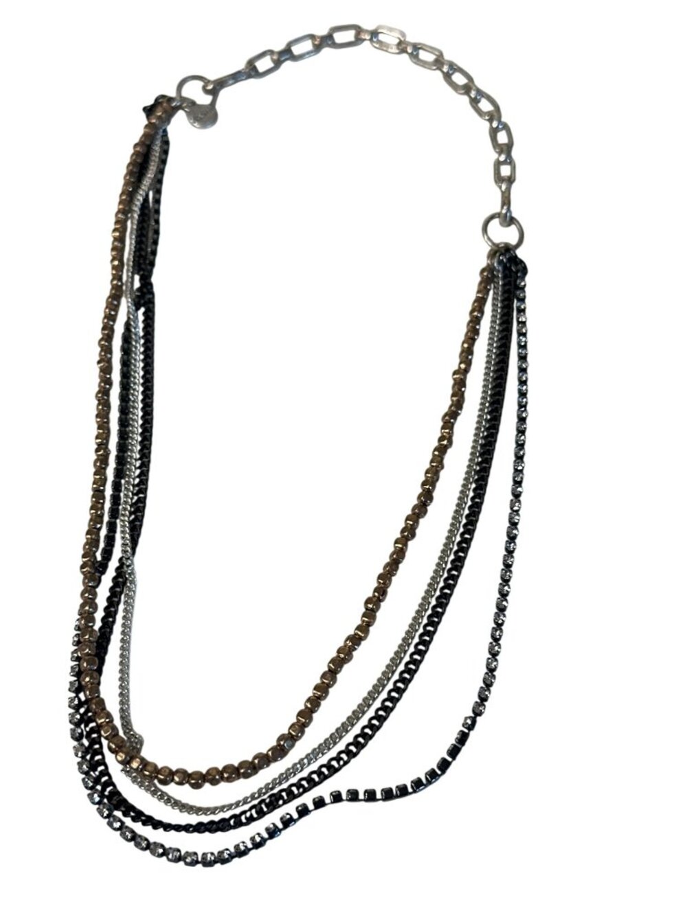 Stella & Dot Chain Necklace Multi-Layered Mixed Metal Rhinestones Whimsigoth